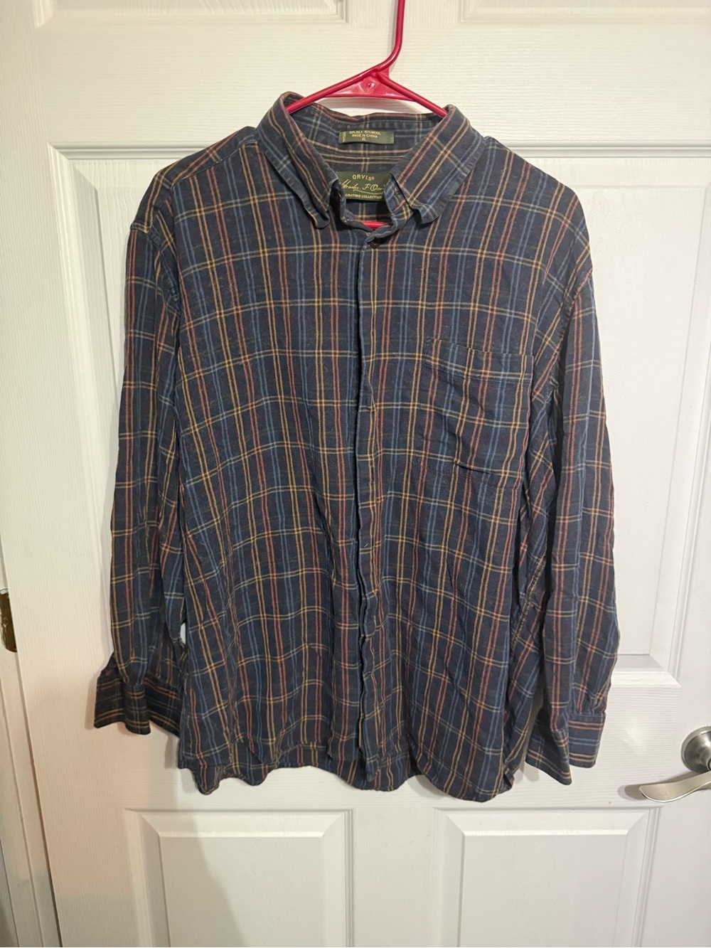 Men's Orvis Navy Plaid Button-Down Shirt